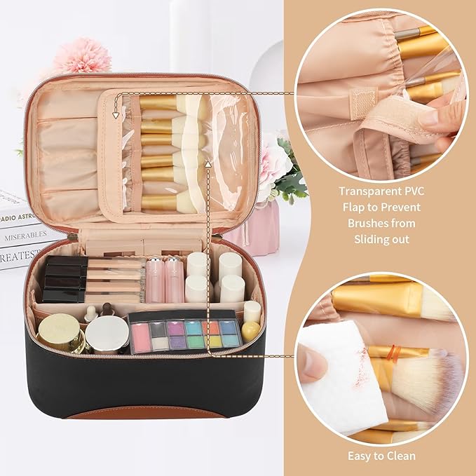 OCHEAL Makeup Bag,Large Capacity Travel Makeup Bag,Waterproof Cosmetic Organizer Case with Brush Holder Portable Make Up Bag for Women,Toiletry Bag for Daily Use & Trips as a Gift for Women