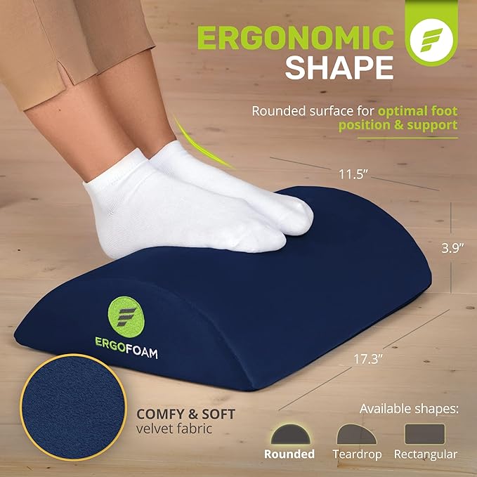 ErgoFoam Ergonomic Foot Rest Under Desk - Premium Velvet Soft Foam for Comfortable Rest; Navy Blue
