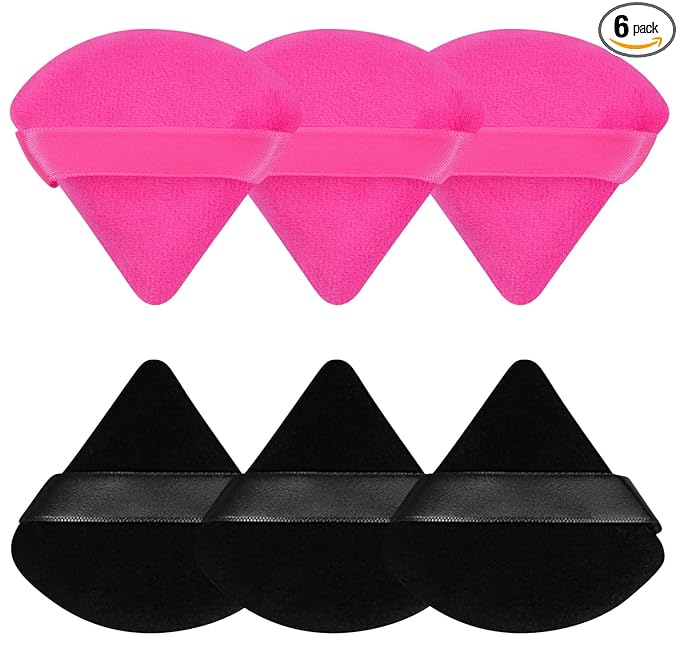 Pimoys 6 Pieces Powder Puff Face Soft Triangle Makeup Puff for Loose Powder Setting Powder, Velour Foundation Sponge Makeup Blender Sponge Beauty Makeup Tool