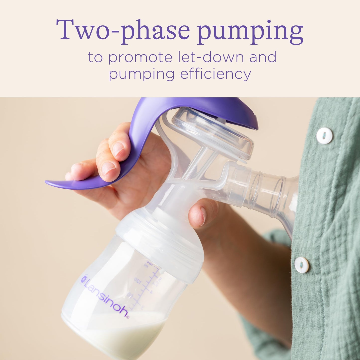 Lansinoh Manual Breast Pump, Breast Feeding Hand Pump with Comfortable Flange, Includes 5oz Baby Bottle with Slow Flow Nipple, Breastfeeding Essentials