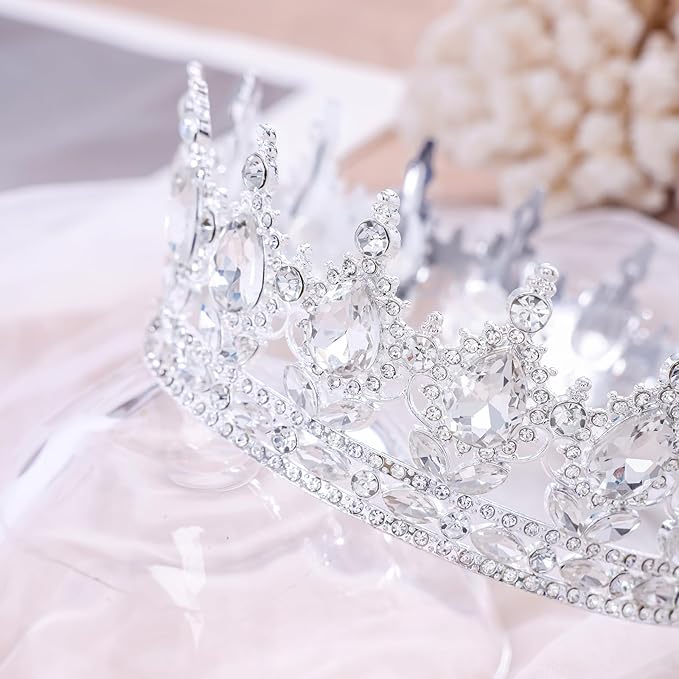 Silver Queen Crown for Women Crystal Tiara for Women Rhinestone Wedding Headband for Bride Hair Accessories for Costume Birthday Party Prom Gifts