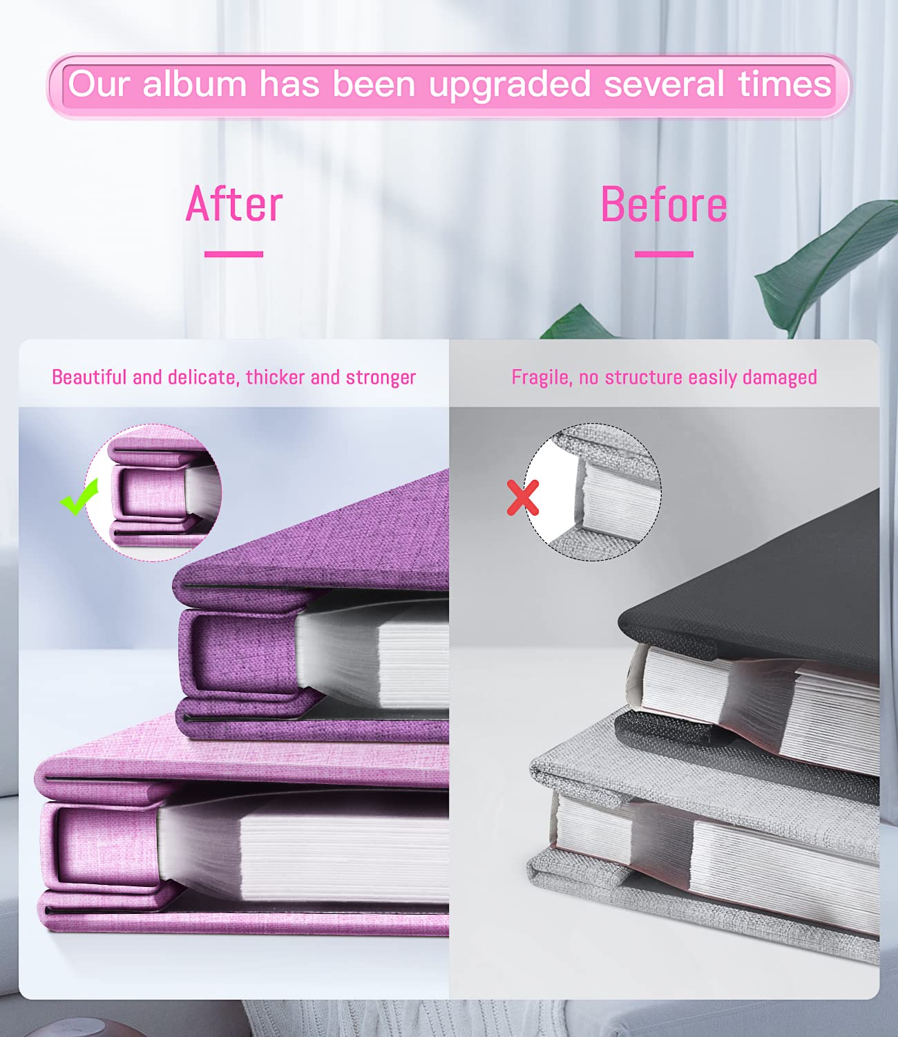 Popotop Photo Album Self Adhesive with Picture Display Window,40 Pages DIY Scrapbooking Supplies Kit for 4x6 8x10 Picture,Linen Cover Memory Book for Baby Wedding, with Scraper and Metallic Pen