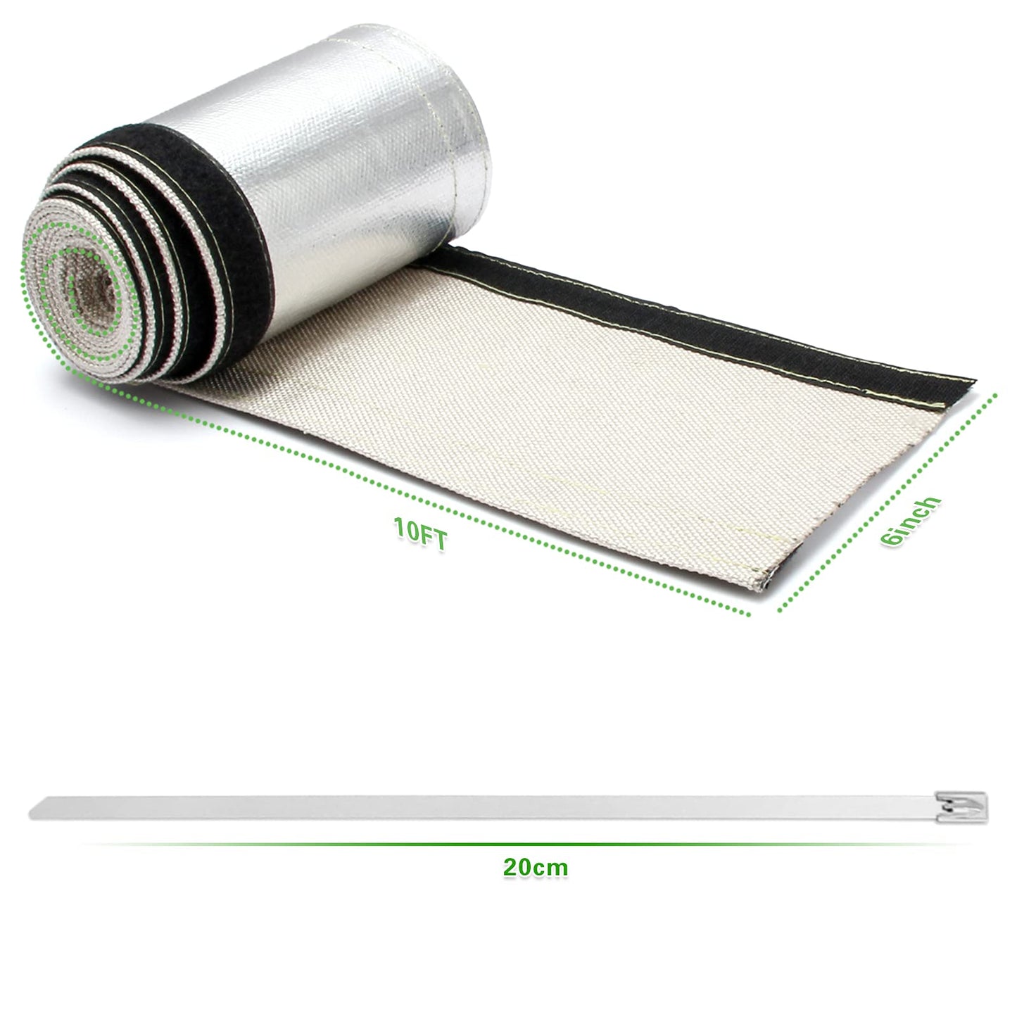 Heat Shroud Sleeve Aluminized 2 Pcs for Ultimate Heat Protection Hose Wire Shield 1-1/2''I.D. x 10FT, with 20 Pcs 7.8Inch Stainless Steel Cable Metal Zip Ties