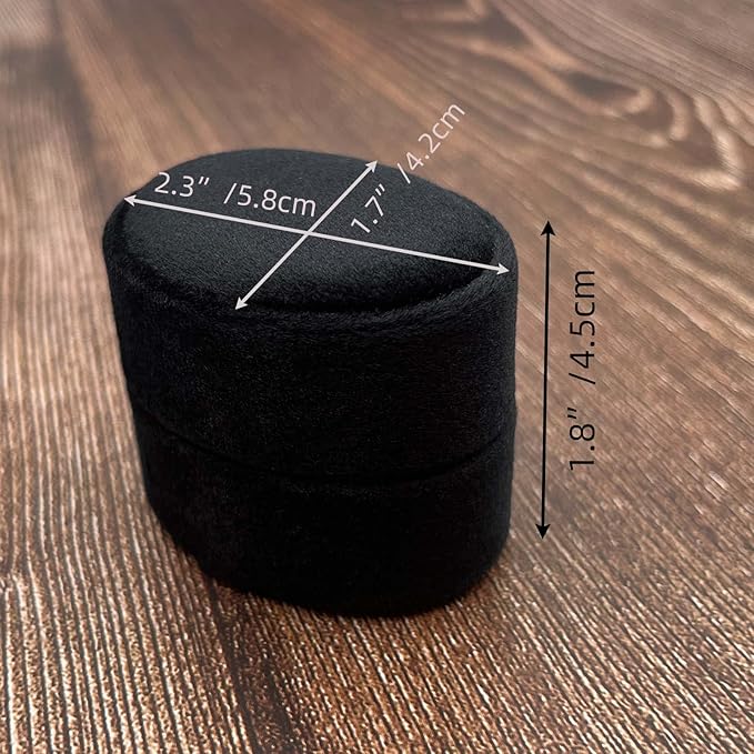 Velvet Oval Ring Box 3 Slots - Premium Wedding Three Rings Box Vintage Handmade Storage Jewelry Organizer for Proposal, Engagement, Wedding Ceremony, Christmas (Black)