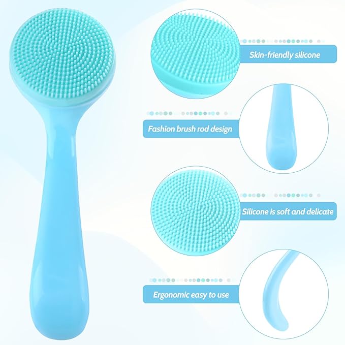 2Pack Silicone Face Brush Manual Face Scrub Brush Soft Facial Brushes Waterproof Exfoliating Face Brush Skin Friendly Face Cleaner Brush for Women and Men Blackheads Makeup Residues Removal(Blue)