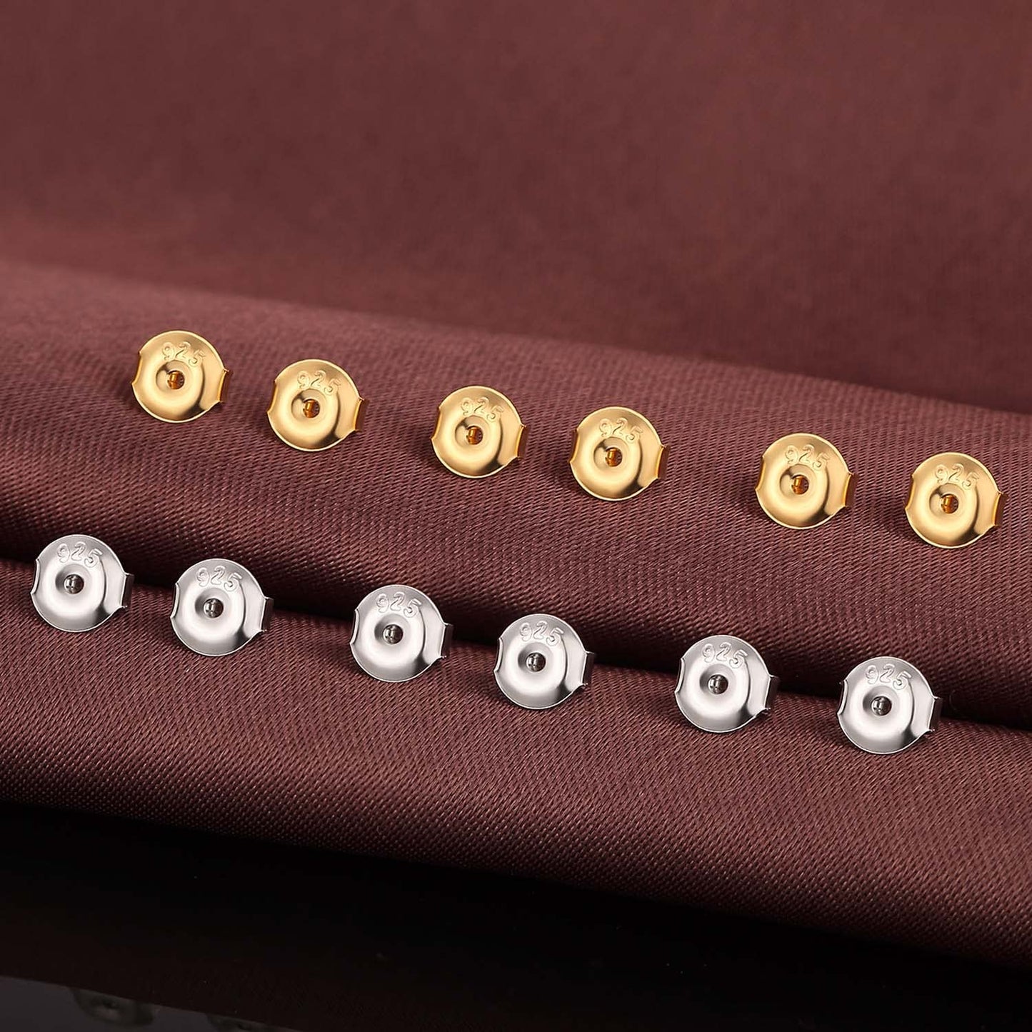 DELECOE 24pcs 925 Silver Earring Backs Replacements, 14K Gold Plated Hypoallergenic Earring Backs for Studs, Secure Locking Earring Backingsfor Stud Earrings, 6mm Gold