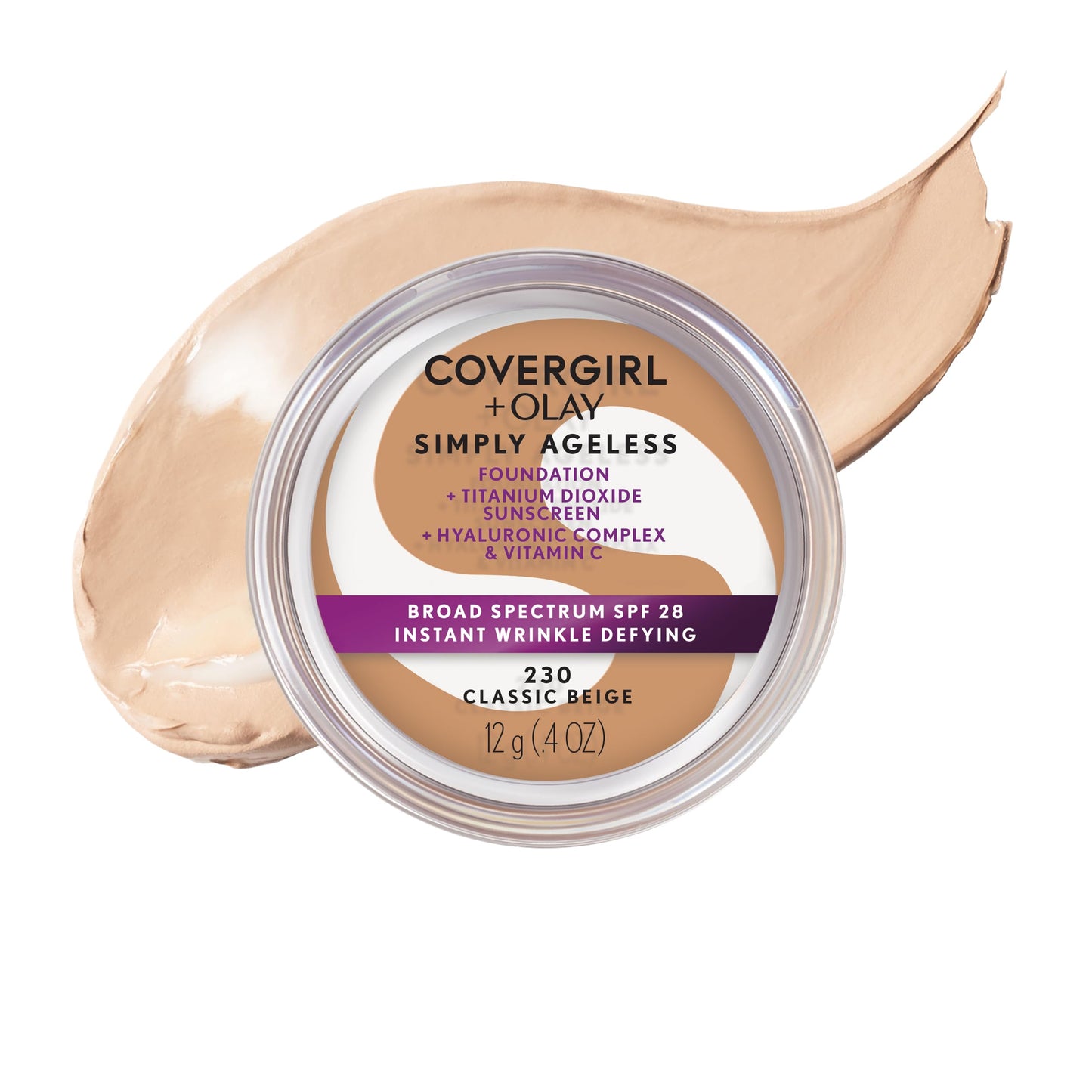 COVERGIRL Simply Ageless Instant Wrinkle Defying Foundation, SPF 28, Hyaluronic Complex & Vitamin C - 230 Classic Beige, Pack of 1