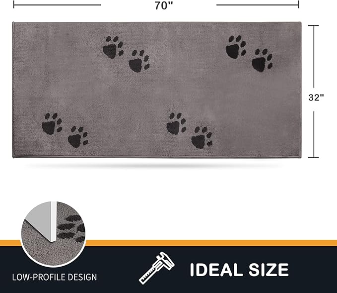 PURRUGS Dirt Trapping Door Mat 32" x 70", Non-Skid/Slip Machine Washable Microfiber Entrance Rug, Shoes Scraper, Dog Doormat, Super Absorbent Floor Mat for Muddy Wet Shoes and Paws, Light Grey