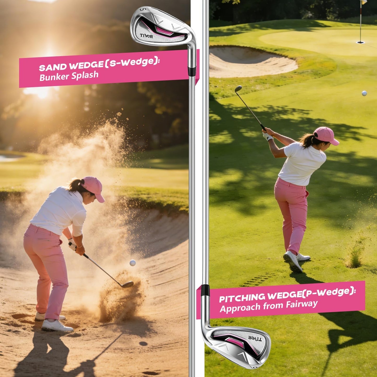 Golf Clubs for Women Left Handed Complete 14-Piece Set with Driver Fairway Hybrid Irons Putter Stand Bag & 3 Headcovers - Beginner Womens Golf Set Pink