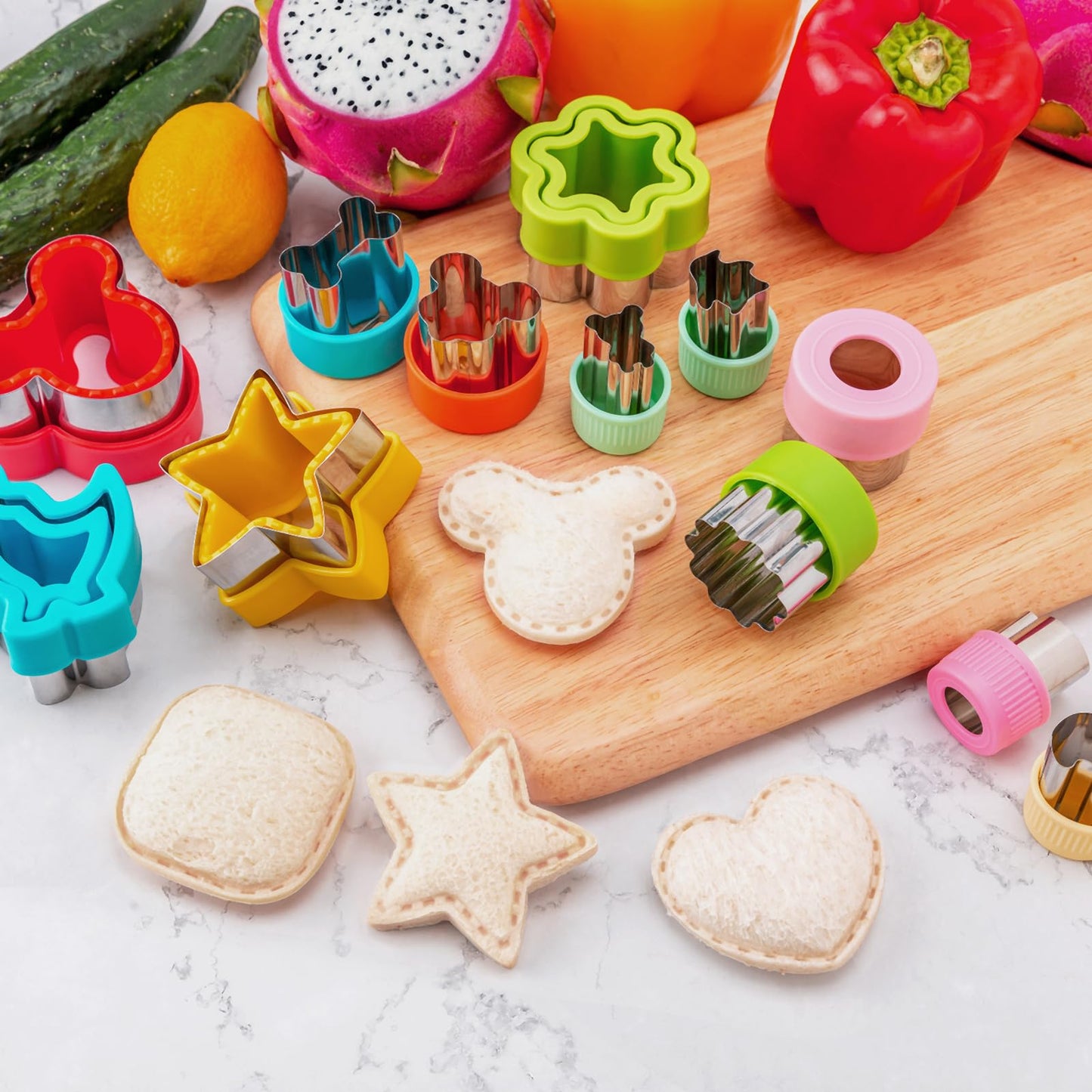 Sandwich Cutter for Kids Lunch 48 Pcs (LARGE), Nifogo Sandwich Maker, Cookie Cutters and Sealer Set, Bread Decruster, Dinosaur Mickey Heart Shape for Boys Girls