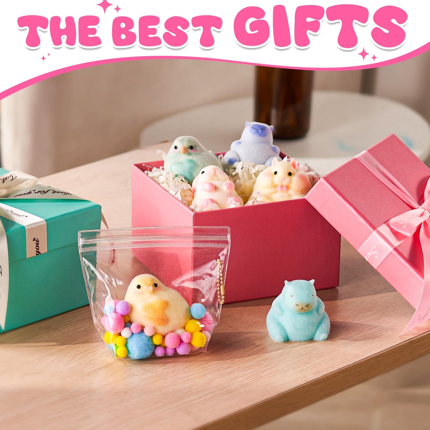 LET'S RESIN Flex Rubber for Taba Squishy Kit, All-in-one Beginner Kit for Squishy Maker, with 16oz Silicone Gel, Hamster/Capybara/Rabbit/Chick Silicone Molds, Color Paste, Flocking Powder, Ideal Gifts