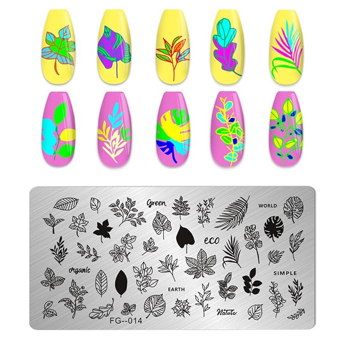 AddFavor Nail Stamper Kit 7pcs Nail Stamping Plates Flower Animal Flame Leaves Image Nail Stencils with 2 Stamp and 2 Scraper for Home Salon Manicure Design Supplies Tools