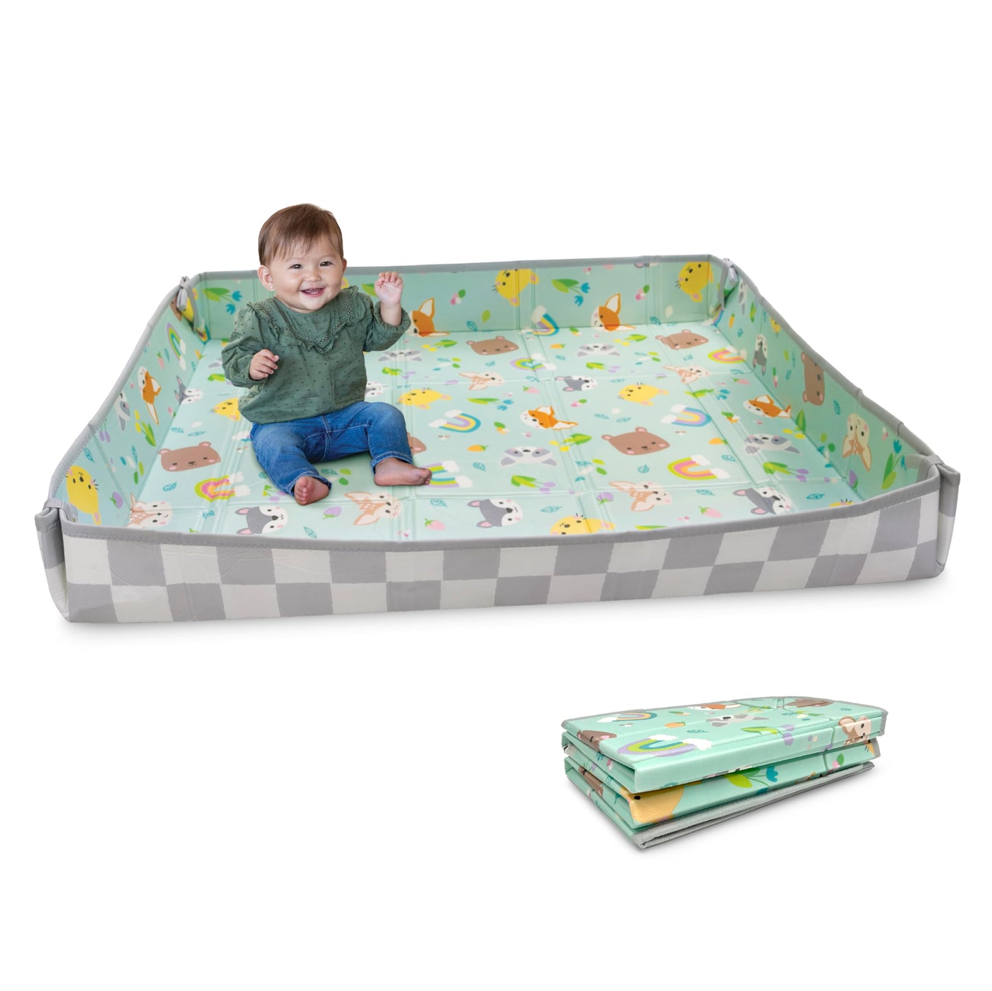 Infantino Foldable Soft Foam Play Mat, 57" Baby Mat for Floor Time, Lightweight, Easy to Store, Wipeable, Animals