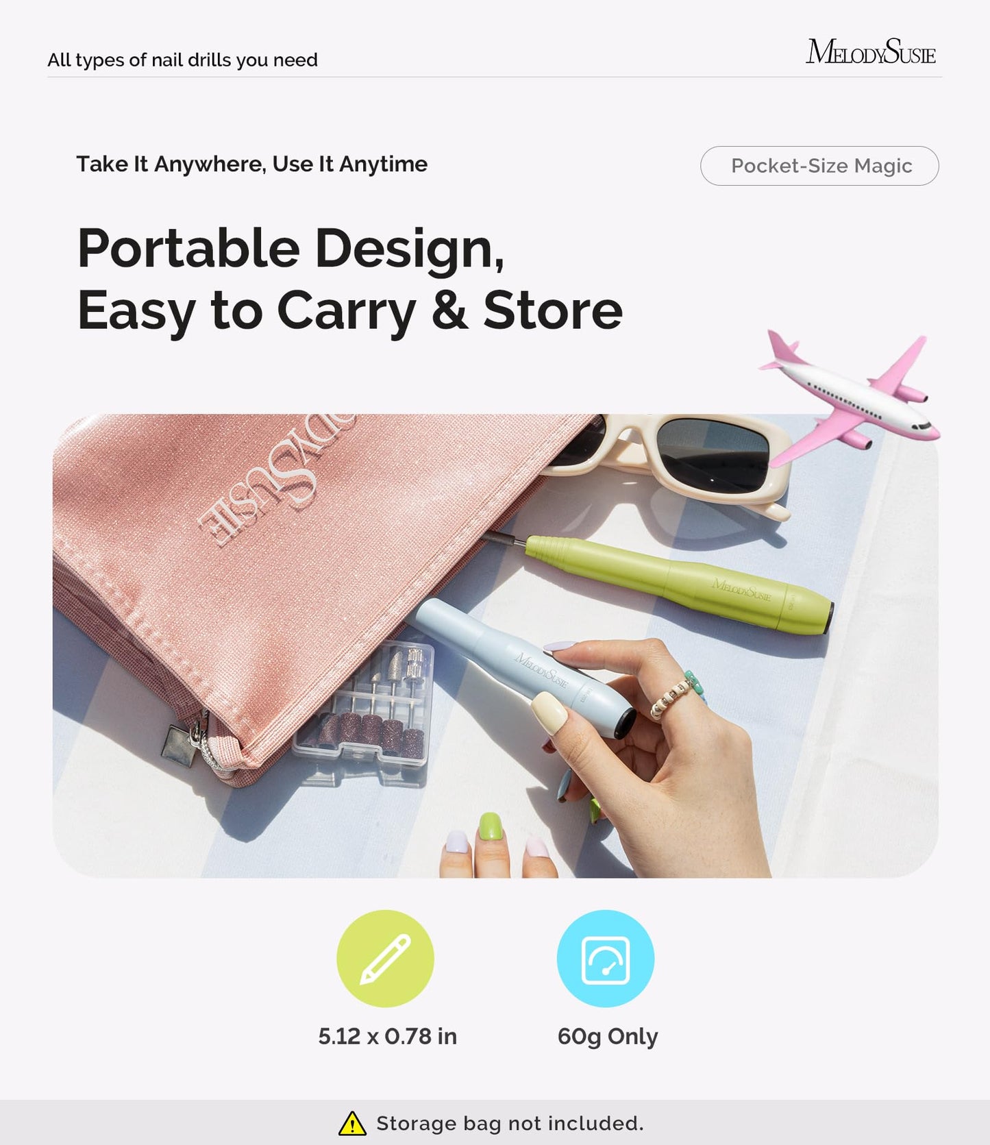 MelodySusie Pen-Shaped Portable USB Nail Drill, PC120I 20000RPM Electric Nail File with Compact Design for All Nail Care, Manicure Polishing, Shaping & Gel Removal at Home for Beginners