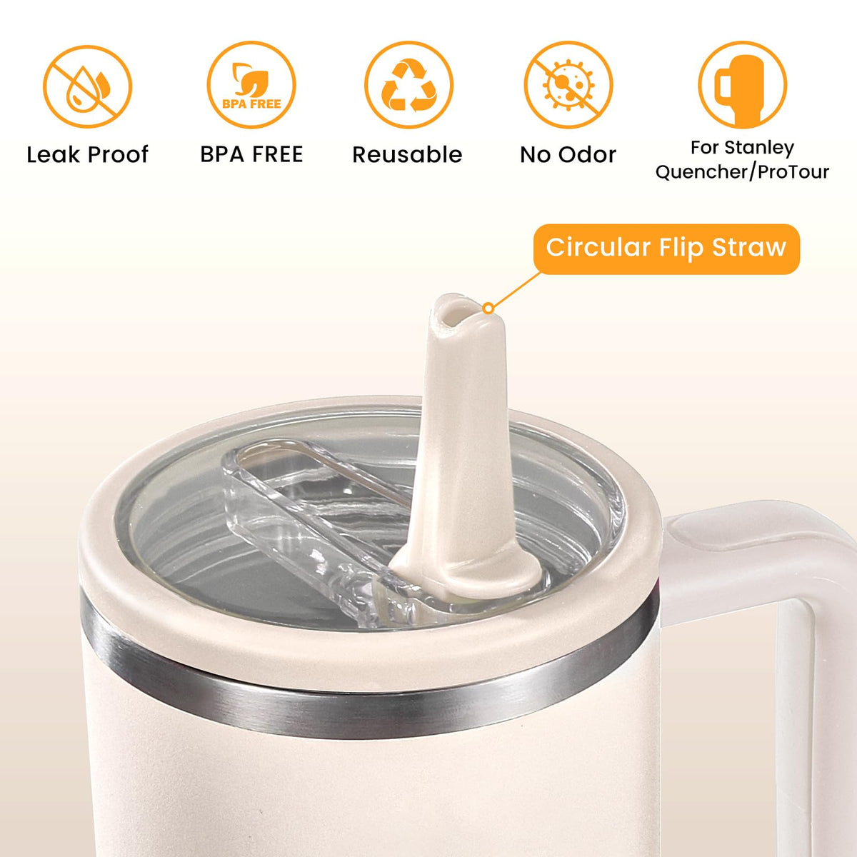 ANTAND 2 Pack 40 oz Leak Proof Lid Fit for Stanley Quencher H2.0 40oz (Only), Stanley Cup Accessories, Flip Straw Lid Replacement 40 oz, BPA Free, Leakproof, No Spill Tumbler Top Cover (Beige, Beige)
