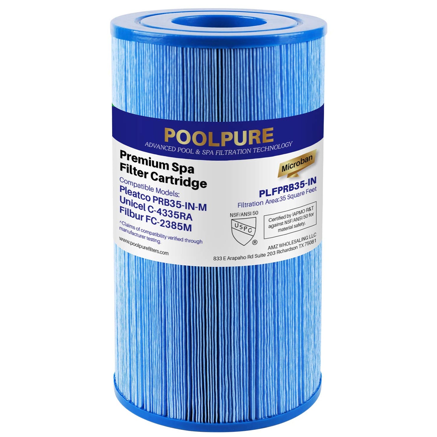 POOLPURE PRB35-IN Spa Filter Replaces Unicel C-4335, Guardian 409-219, Filbur FC-2385, 03FIL1300, 17-2482, 25393, 303557, 817-3501, R173431, 35 sq.ft, 5 X 9 Hot Tub Filter, 1 PACK (Anti-Biofilm (PRO))