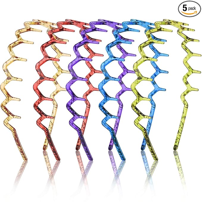 forenee 5 Pcs Plastic Zigzag Headbands for Women - Hair Bands for Women Hair Accessories, Non Slip Wave Shape, Purple, Red, Brown, Green, Blue