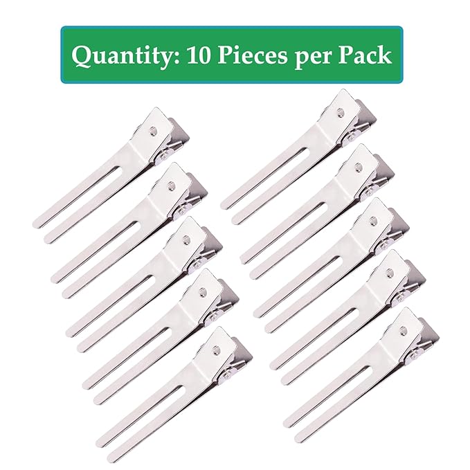 10 Pack Double Prong Pin Curl Clips, Duck Billed Hair Clips for Hairdressing Setting Section Clips, 1.8" Silver Rustproof Metal Curl Hair Clips for Hair Styling, Hair Coloring, Hair Sectioning