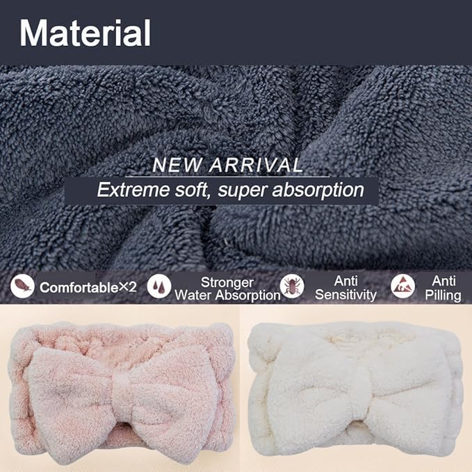 Chloven 2 Pack Microfiber Bowtie Headbands Facial Makeup Headband Cosmetic Bowknot Hairlace Wash Spa Yoga Sports Shower Adjustable Elastic Hair Band for Girls and Women