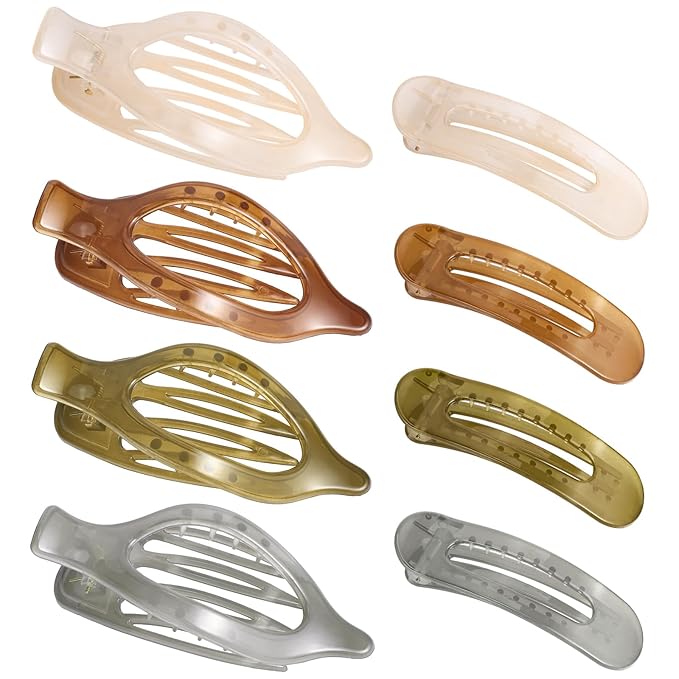 8 PCS Flat Hair Clips, 4 Colors Flat Claw Clips 2 Styles Hair Claws for Women Girls Medium Hair Volume