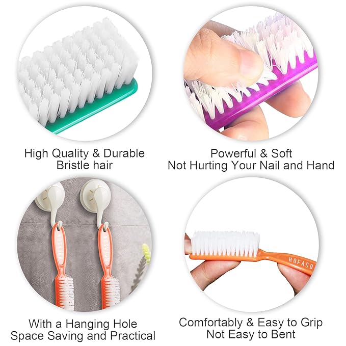 HOFASON 6 Pack Nail Brush for Cleaning Fingernails, Nail Brush Handle Grip Brush for Nail and Toenail Foot, Nail Dust Brush Manicure Pedicure Tools Scrubbing Brush Women Men Home Salon (Bright Colors)
