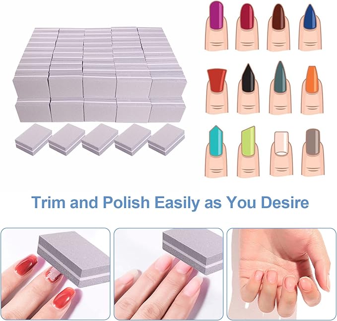 Nail Buffers (100 Pack), Mini Buffer Block Nail File for Acrylic Nails and Natural Nails, 100/180 Grit Nail Buffer Block Bulk Buffing Blocks for Nail Buff Professional Manicure File Blocks Set Gray