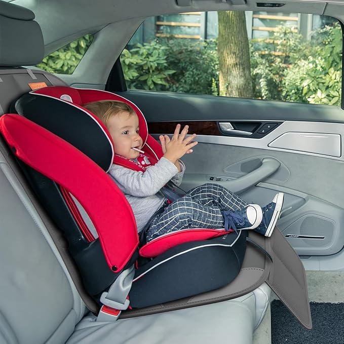 SMART ELF Car Seat Protector for Child Car Seat - Waterproof 600D Fabric Baby Seat Protectors for Non-Slip Backing Mesh Pockets for Baby and Pet, Easy Storage（Dark Gray）