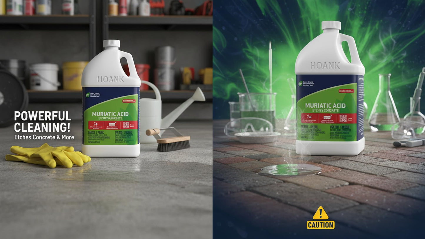 (4 Gallons) - Muriatic Acid for Swimming Pools & Spas, Removes Mortar from Bricks - 90% Low-Fume pH Stabilizer & Cleaner for Concrete & Masonry Surfaces, Clears Rust & Scale Build-Up - Ready to Use