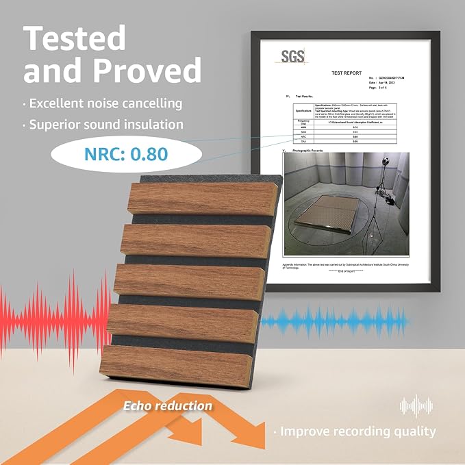 Art3d 4 Pack 47.2 x 23.6in. Wood Slat Acoustic Panels for Wall and Ceiling - 3D Fluted Sound Absorbing Panel with Wood Finish - Walnut