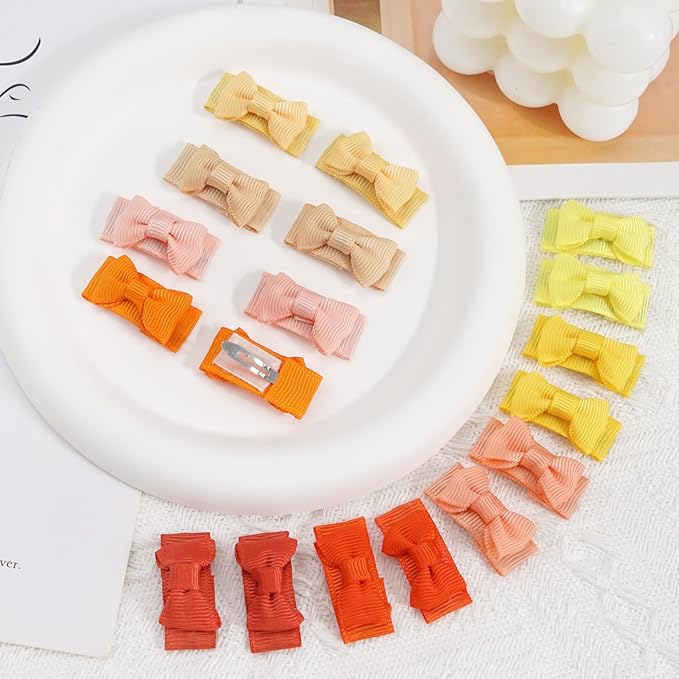 CÉLLOT Hair Clip, 120pcs Baby Girls Grosgrain Ribbon 1.2" Mini Bow Snap Clips, 60 Colors for Infant Toddlers Fine Thin Hair in Pairs