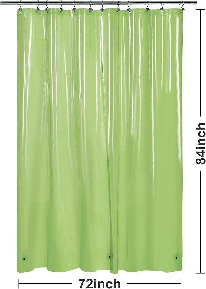 Barossa Design Extra Long Shower Curtain Liner with 3 Magnets - 72" x 84" XL, Waterproof PEVA Lightweight Shower Liner for Bathroom, PVC Free, Metal Grommets - Clear Green, 72x84