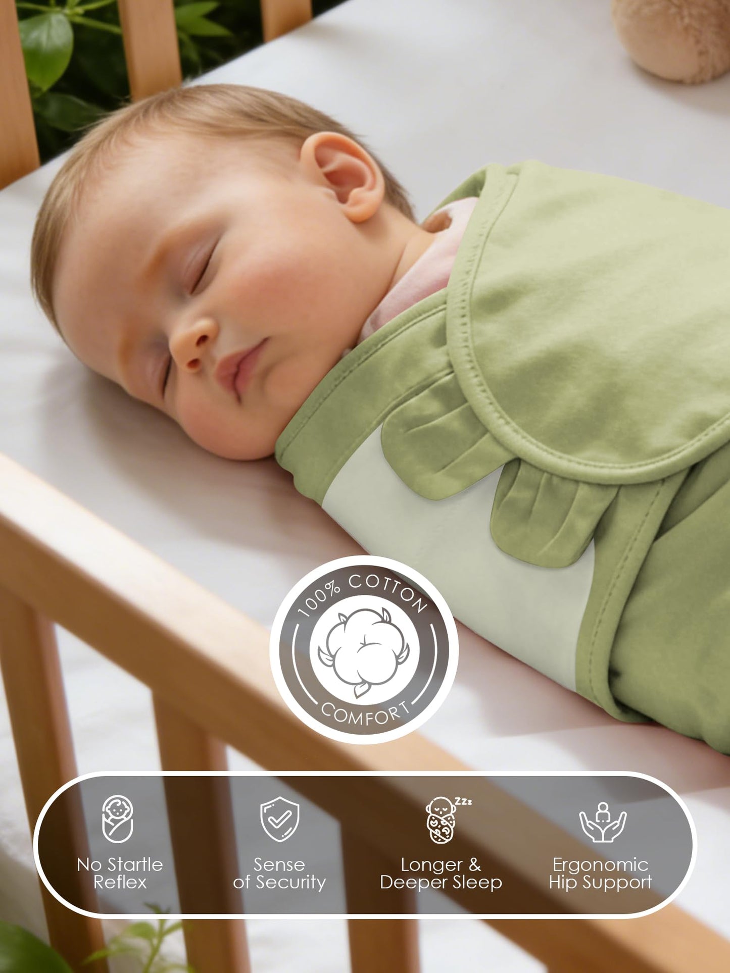 Newborn Swaddle Blanket Wrap 0-3 Months (3-Pack) - Adjustable Infant Sleep Sack, 100% Cotton Anti-Startle Soothing Sack, Soft Breathable Nursery Bedding - Eucalyptus Sage