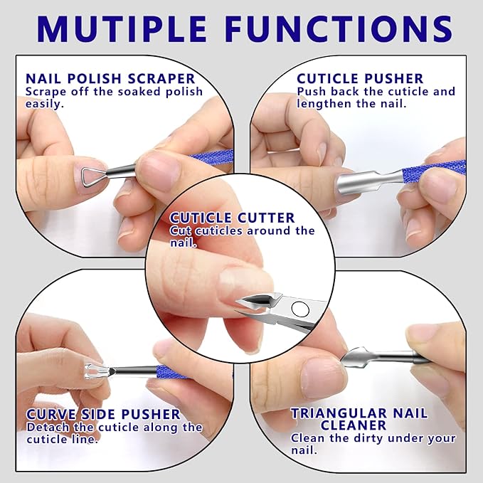 Cuticle Trimmer Cuticle Remover with Cuticle Pusher, XUNXMAS Professional Stainless Steel Durable Pedicure Manicure Tools Cutter Nipper Scissor Clipper for Fingernails and Toenails Dead Skin Blue