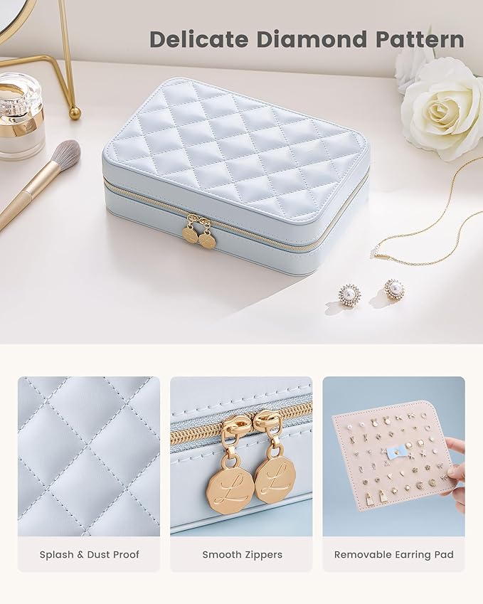 Lolalet Travel Jewelry Case for Women Girls, Travel Jewelry Organizer with Clear Storage Bag Small Portable Jewelry Box for Necklace Bracelet Earring Ring Birthday Bridesmaid Gifts -Large/Blue