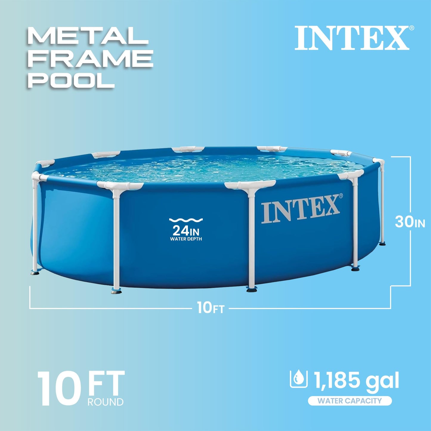 INTEX 28200EP 10Ft X 30In Metal Frame Above Ground Swimming Pool, Pool Only (Pump Not Included)