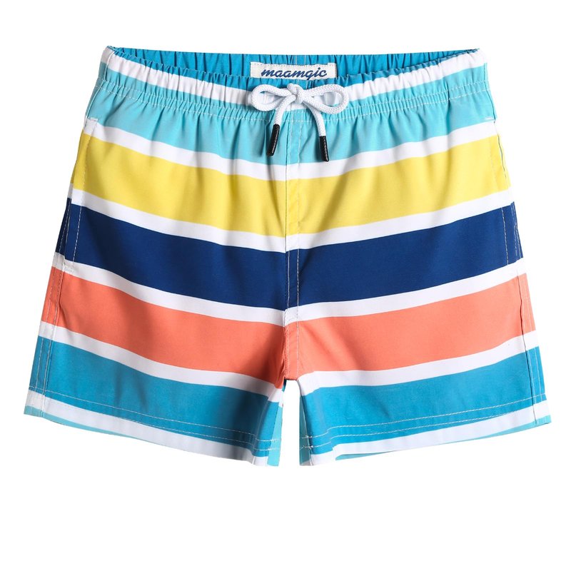 maamgic Boys Swim Trunks Toddler Swim Shorts Little Boys Bathing Suit Swimsuit Toddler Boy Swimwear,Stripe Rainbow,8 T