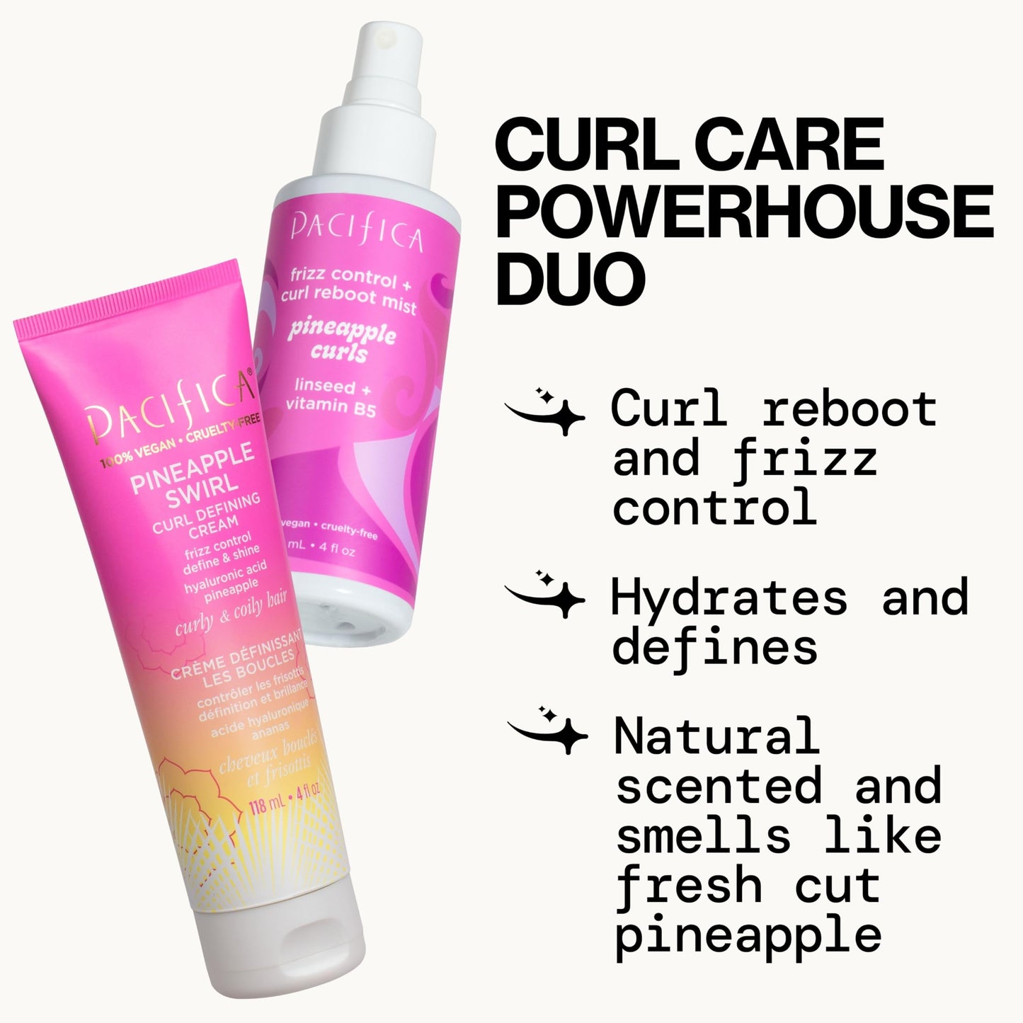 Pacifica Pineapple Swirl Curl Defining Cream – Bounce, Frizz Control & Curl Enhancer Styling Cream for Curly Hair & Wavy Hair – Coconut Oil & Hyaluronic Acid For No-Crunch Hold – Cruelty-Free – 4-oz