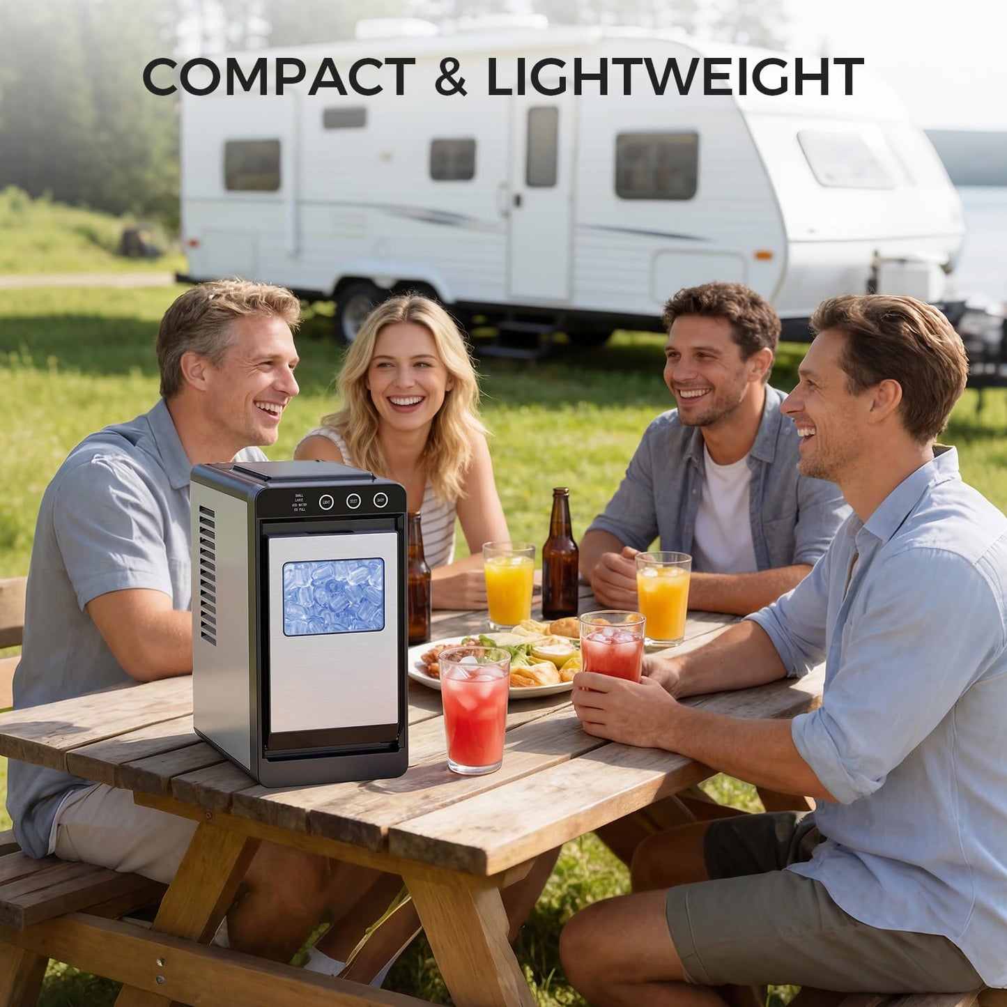 COWSAR Ice Maker Countertop, Portable Ice Machine with Self-Cleaning, 8 Cubes in 6 Mins, 26 lbs/24Hrs, Quiet Commercial Compact Ice Machine for Home, Camping, Bar, Sliver