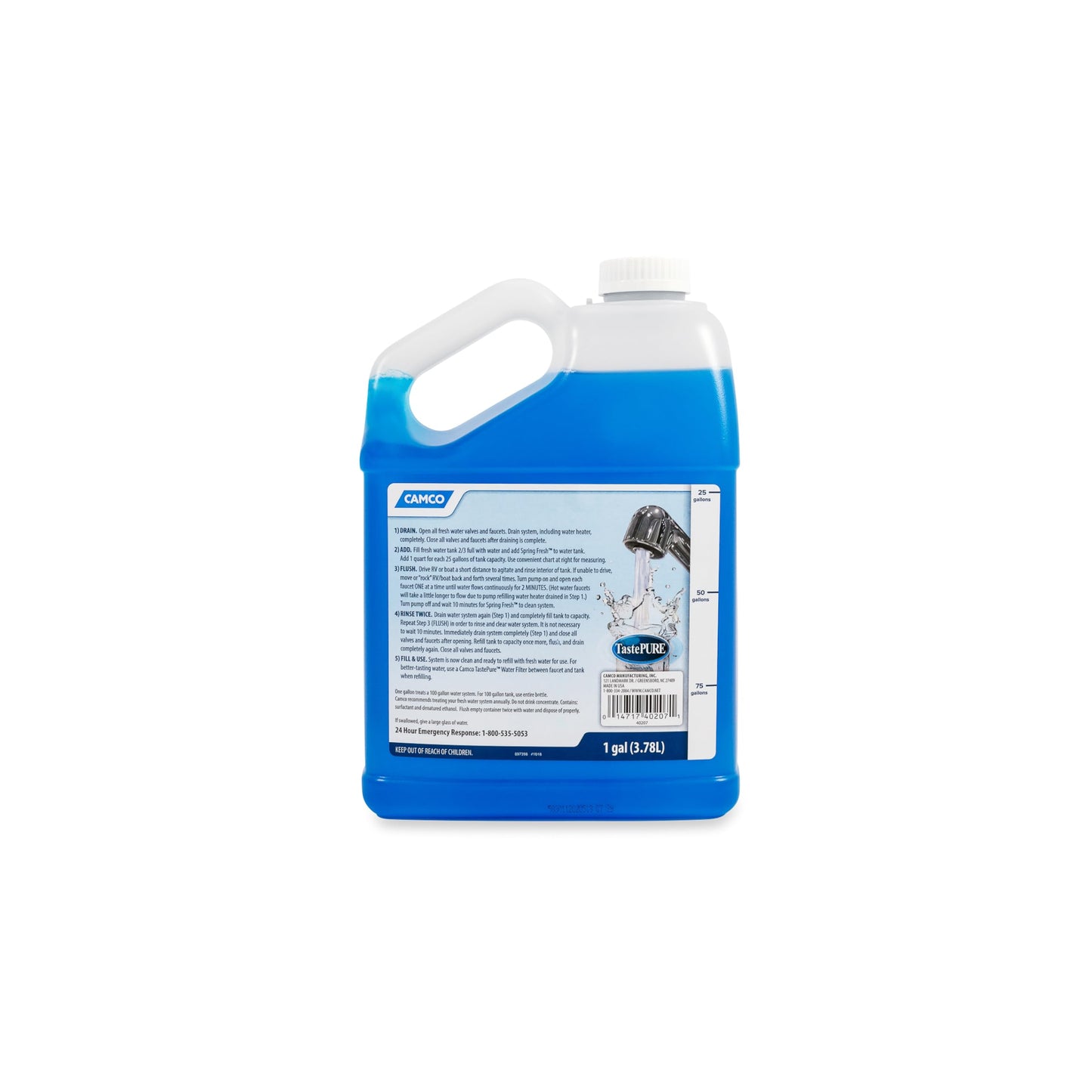 Camco TastePURE Spring Fresh Water System Cleaner & Deodorizer - Features Safe Eco-Conscious Formula - 1 Gallon Cleans Up to 100 Gallon Tank w/One-Step No Measuring Solution - 1 Gallon (40207)