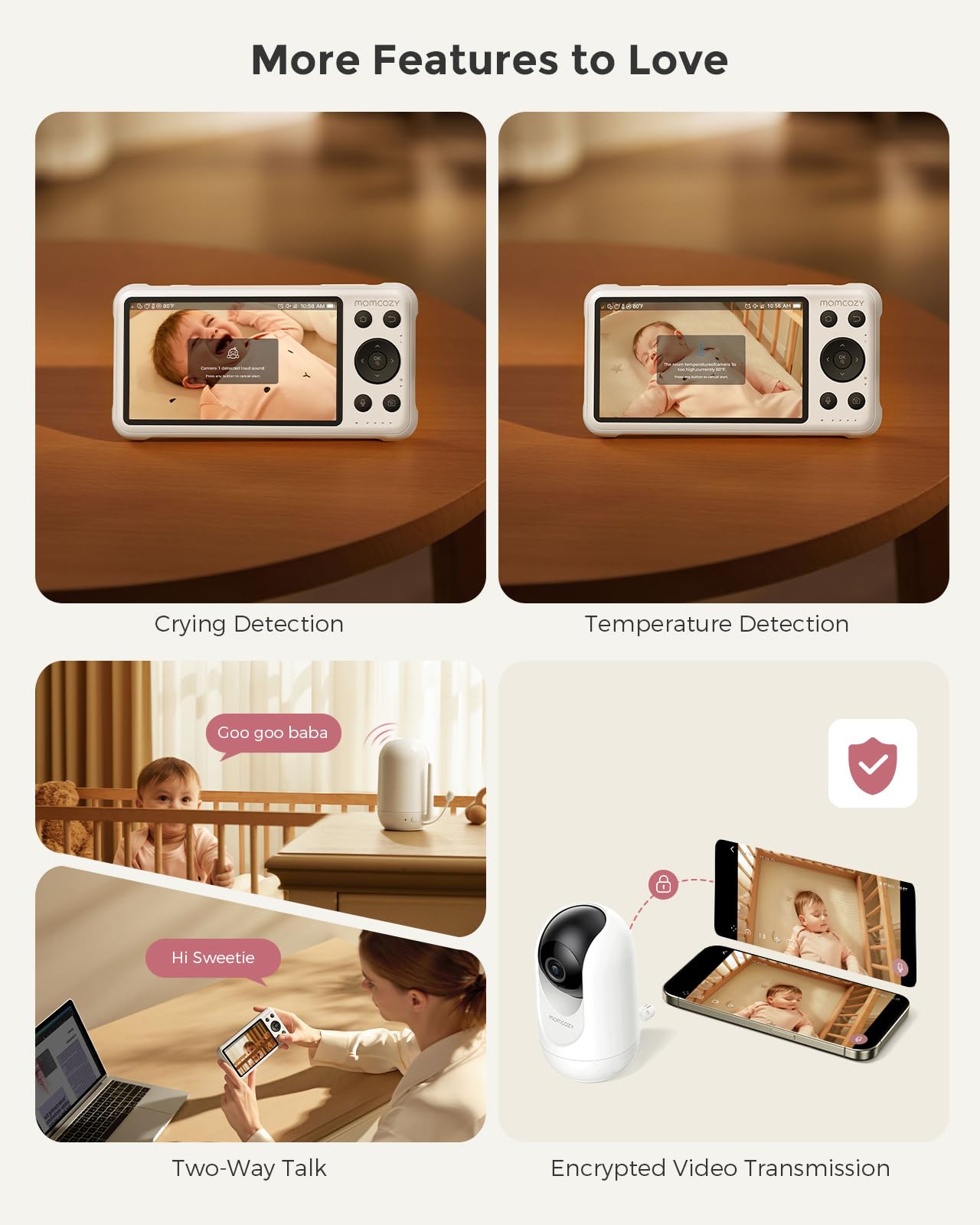 Momcozy BM04 Smart WiFi Baby Monitor with 2 Cameras, 5" 1080P Split Screen Video Baby Monitor with Camera and Audio, Motion Detection, Electric Fence, Clear Night Vision, 2-Way Audio, 5000mAh Battery