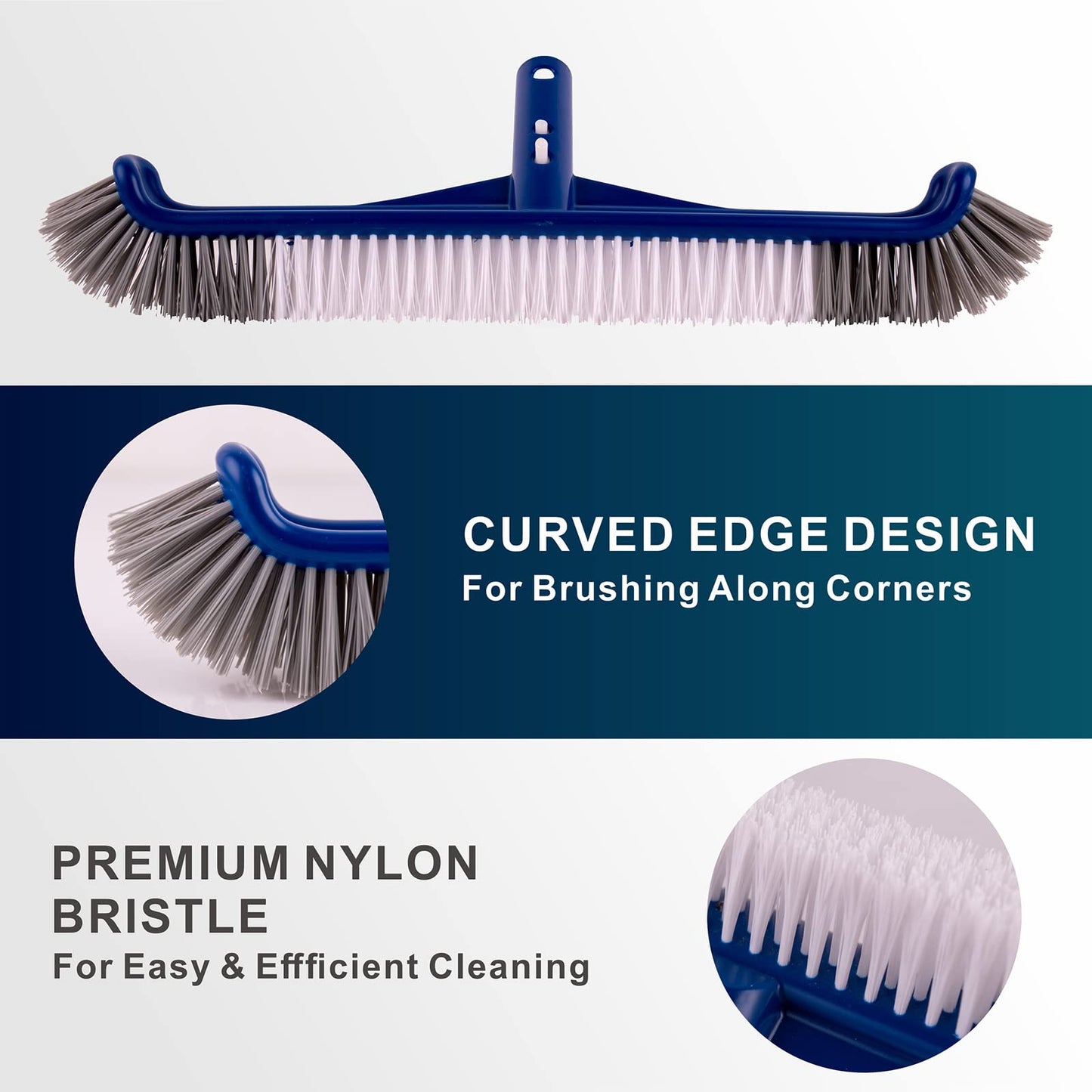 Fine Mesh Pool Net & Brush Head Combo - Sturdy Skimmer with 17.5" Professional Brushes for Pool Wall Cleaning