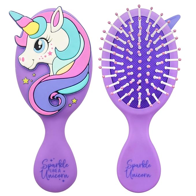 Toddler Hair Brush - Mini Hair Brush for Kids - Travel Brush for Boys and Girls - Unicorn Brush with Air Cushion - Purple