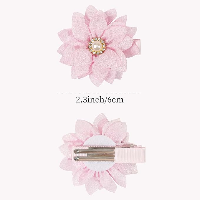 DeD 40PCS 2.3" Chiffon Flower Hair Bows Clips with Rhinestone Flower Tiny Hair Clips Fine Hair for Girls Infants Toddlers Set of 20 Pairs