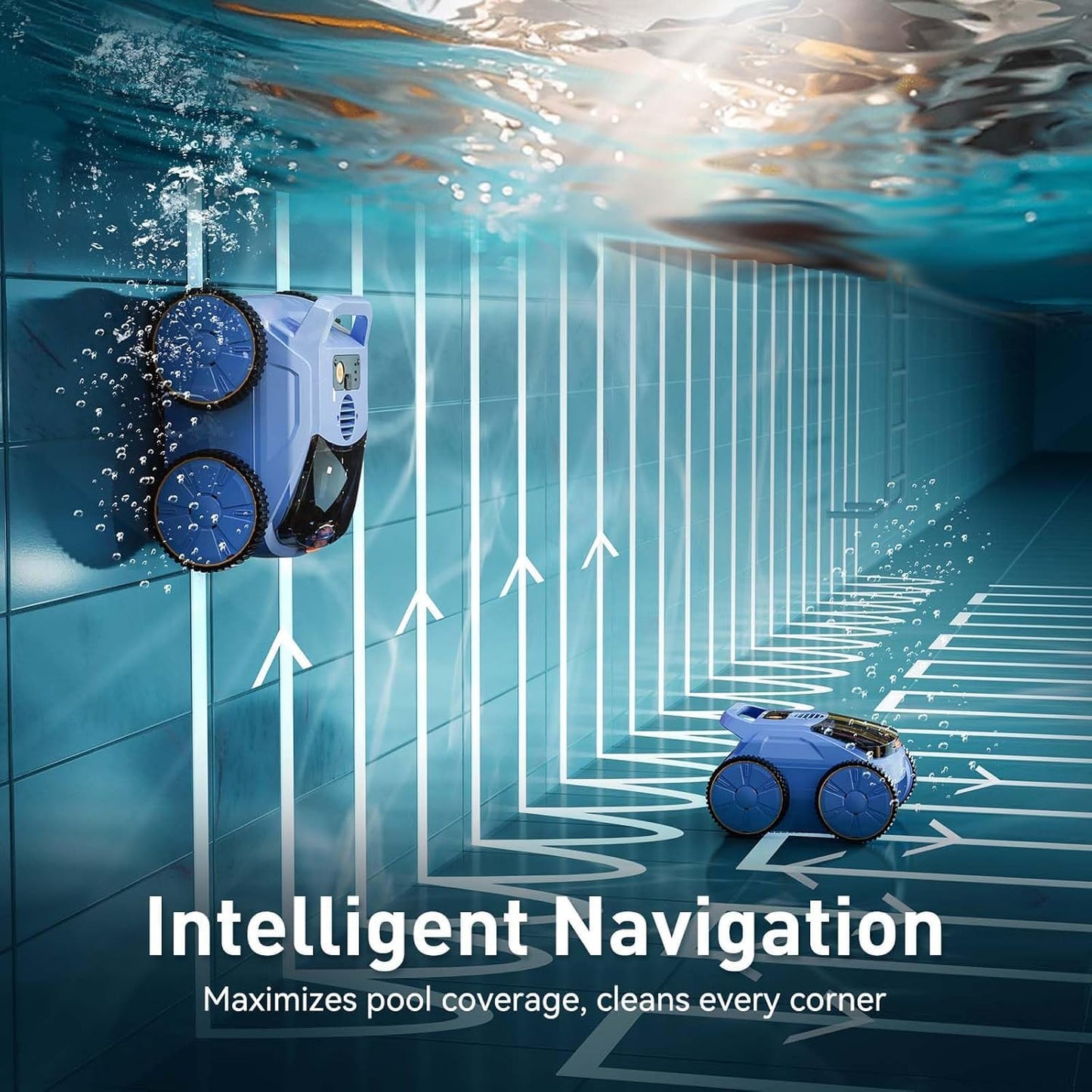 Pool Vacuum for Above Ground Pool, Max Up to 180 Mins, Self-Parking, LED Indicator, Wall&Waterline Cleaning Pool Vacuum for Inground Pools, Robotic Pool Cleaner for Pools up to 2000 Sq