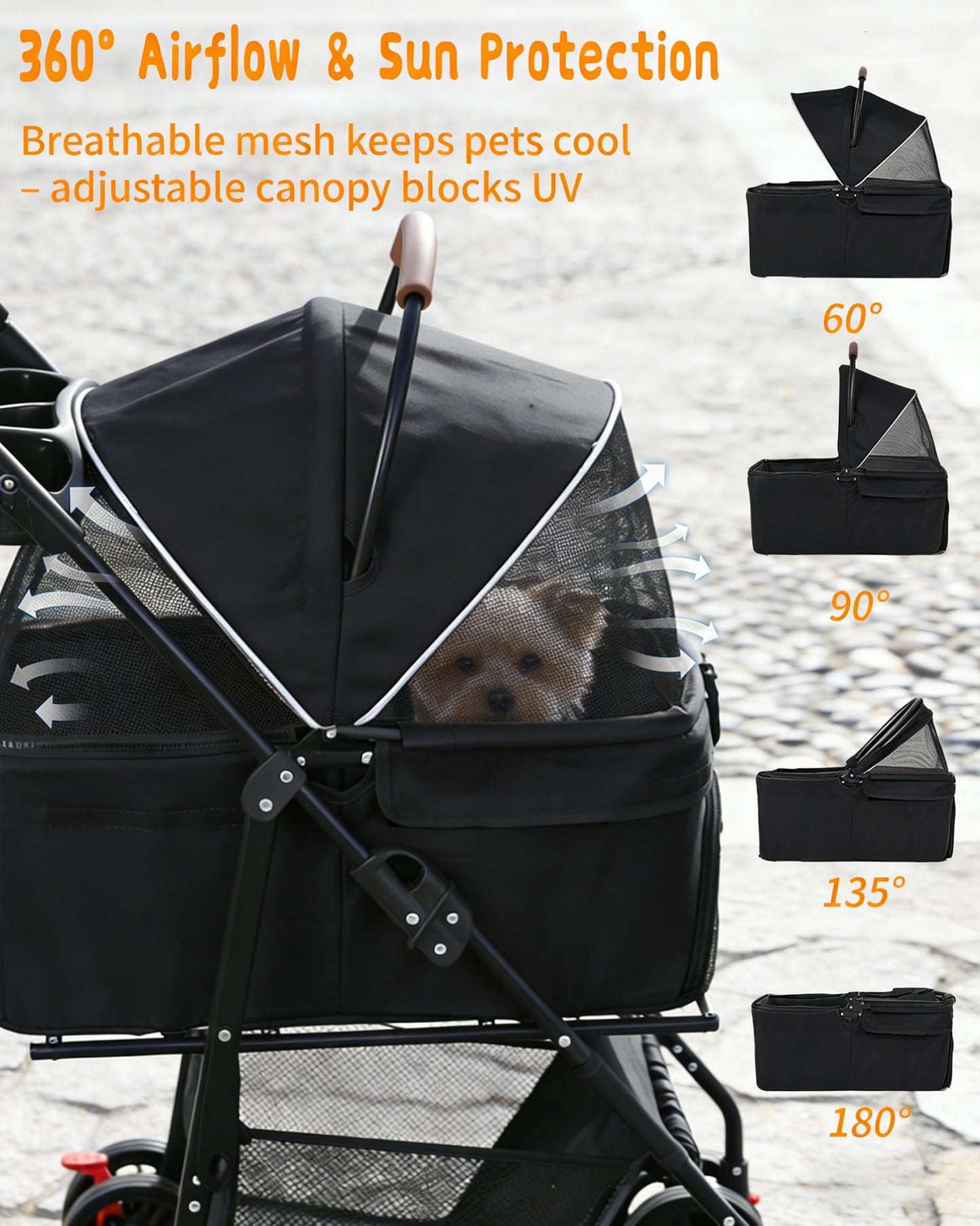 Pet Stroller with Removable Carrier, 35lbs Capacity - One-Click Foldable Dog Stroller, Cat Carrier & All-Terrain Wheels, Compact Travel Pet Stroller for Small to Medium Pets-Black