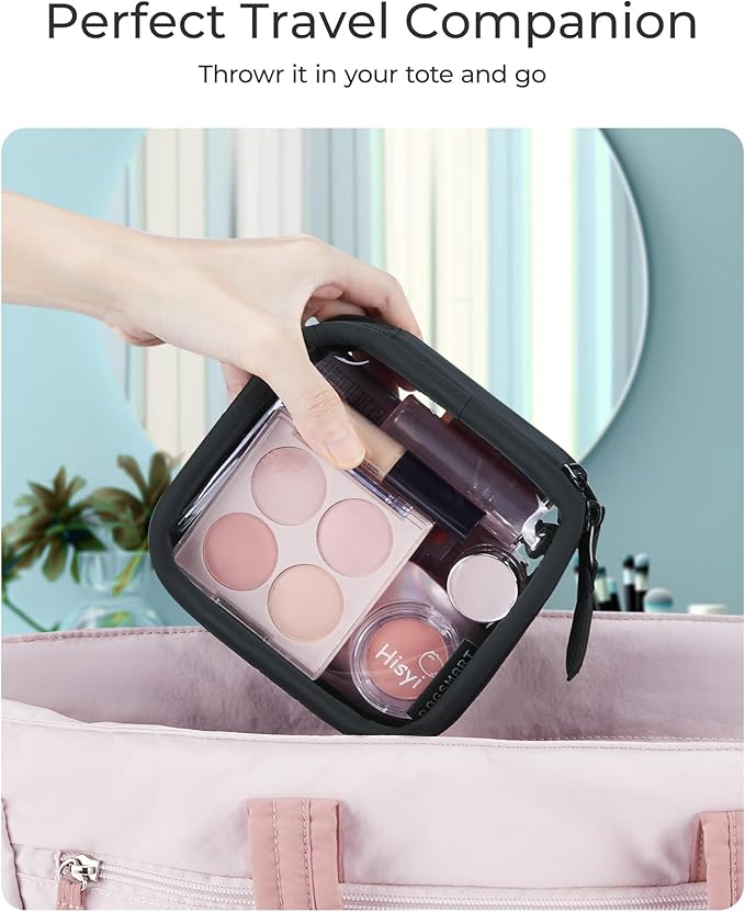 BAGSMART Mini Clear Makeup Bag for Women Portable Travel Toiletry Bag, Cute Small Water-Resistant Cosmetic Bag TSA Approved Clear Makeup Case Pouch with Zipper for Car Essentials(Blush Pink)