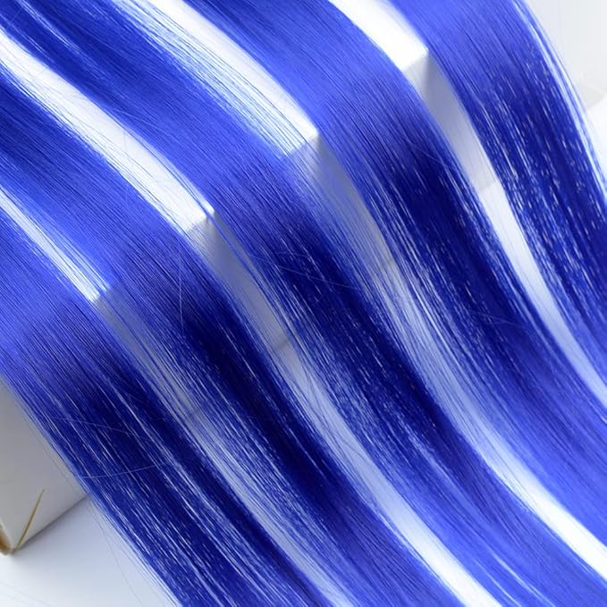 16Pcs Blue Clip in Colored Hair Extensions 22inch Long Straight Party Highlights Colorful Hair Extension One Color Clip on Hairpieces for Women Girls
