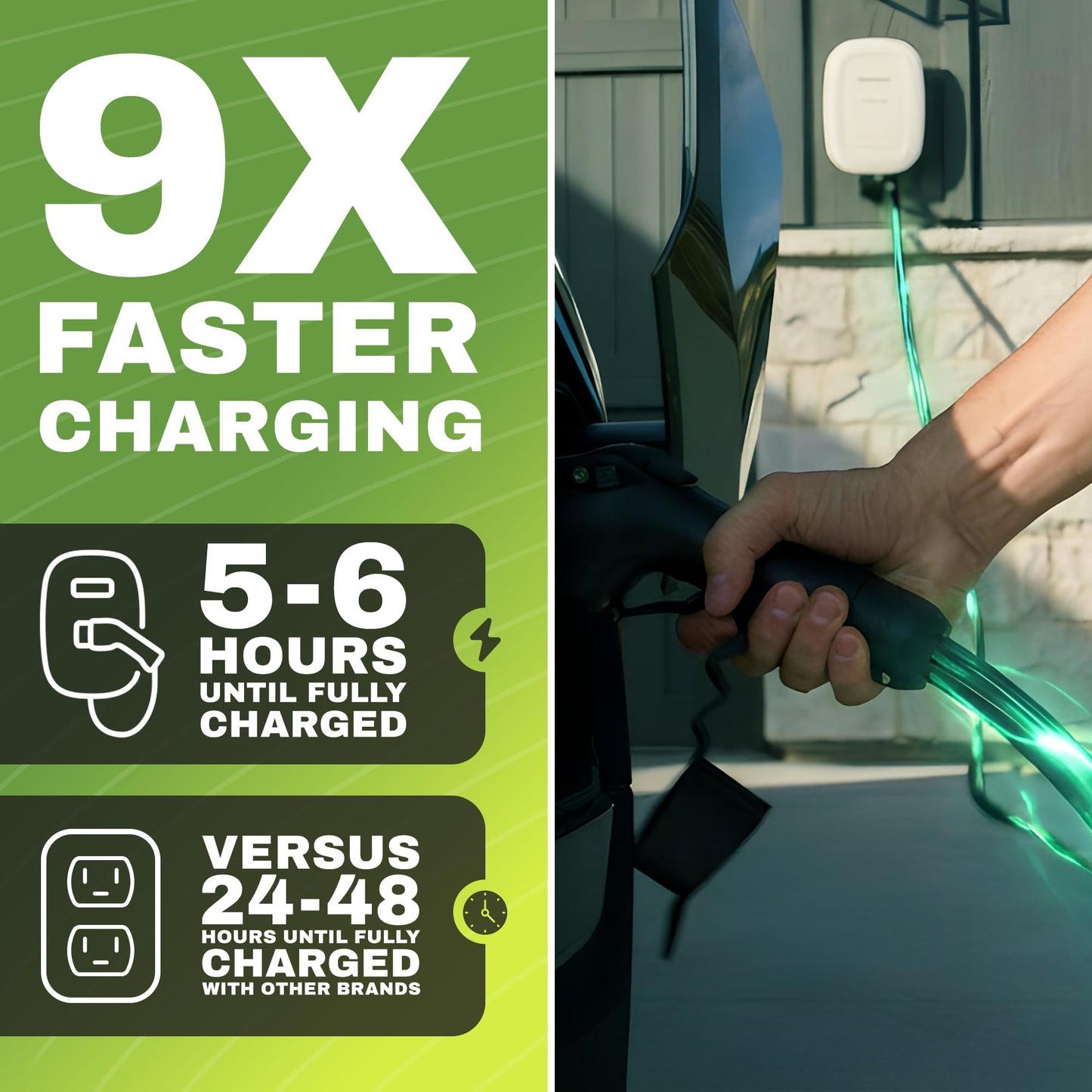 EMPORIA Level 2 EV Charger w/ J1772 Connector — 48 Amp, 240V WiFi Enabled Electric Vehicle Charging Station, 25ft Cable, NEMA 14-50, Black