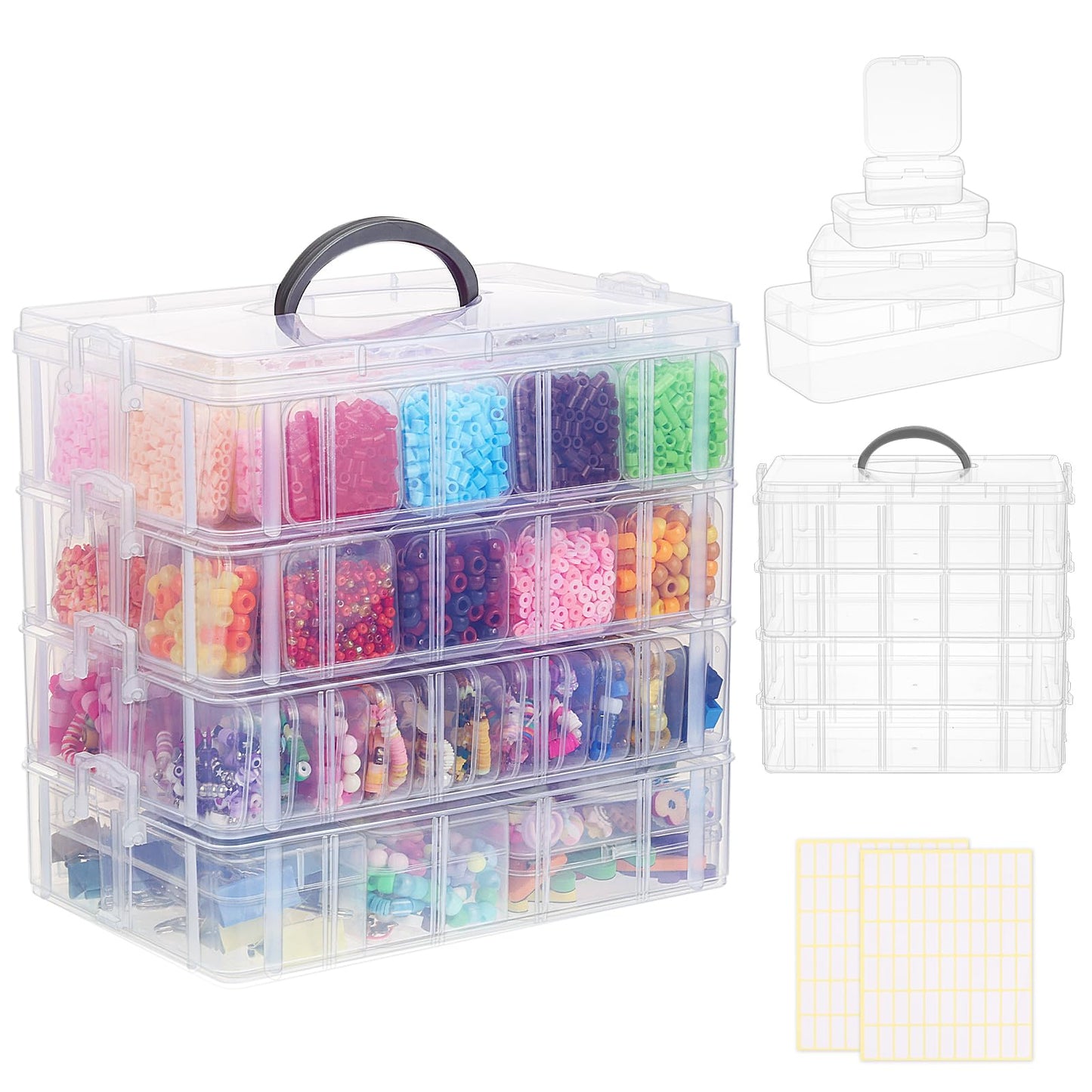 SGHUO Bead Organizer Box, 84 pcs Small Organizers, 4-Tier Stackable Storage Container Box for Art Craft Storage, Washi Tape, Kids Toys, Jewelry, Beauty & Sewing Supplies