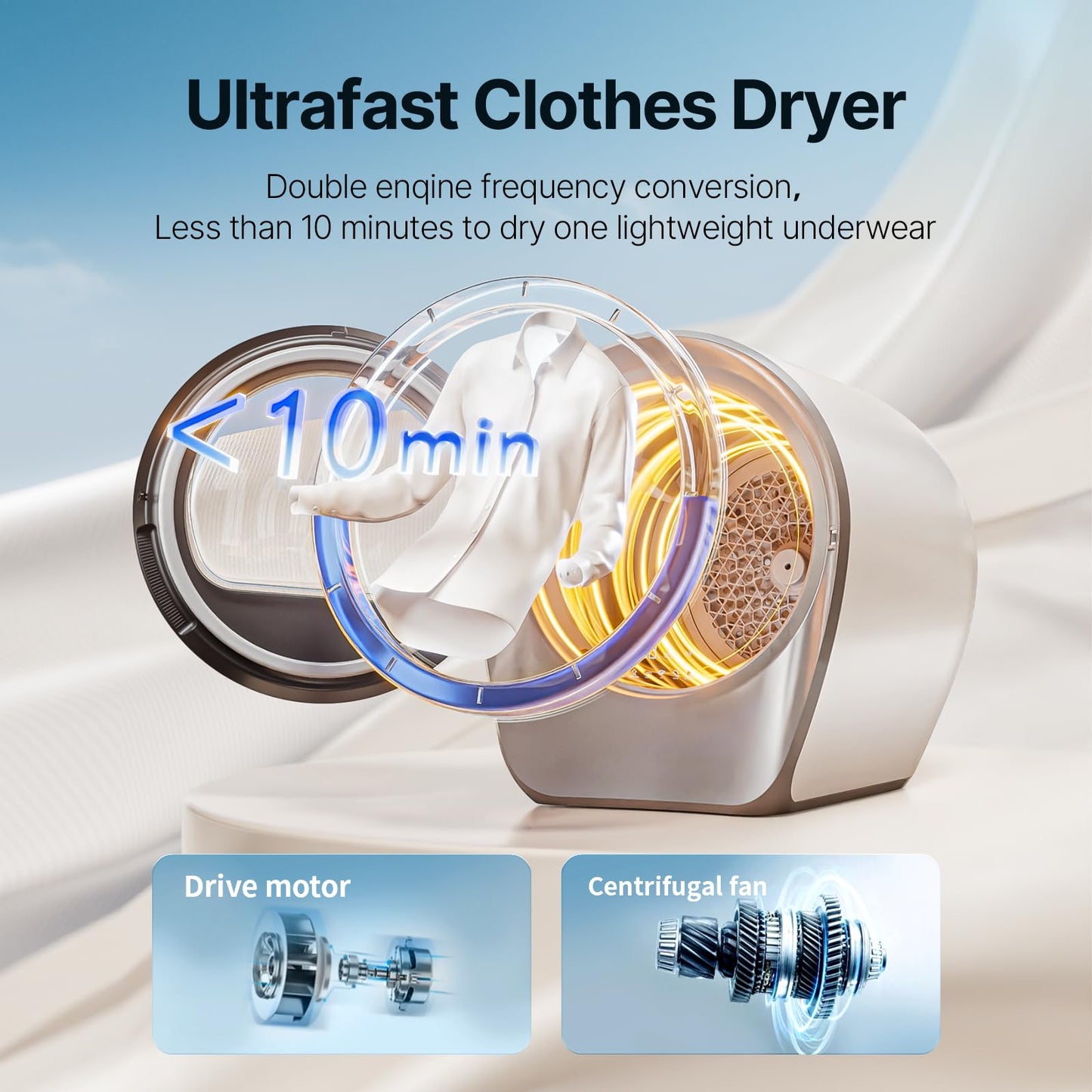 S3 Compact Clothes Dryer 1 cu.ft Capacity 110V 1050W Portable Dryers Machine with Stainless Steel Drum 8 Drying Mode for Small Spaces,Apartments dorm Mini electric secadora portatil de ropa